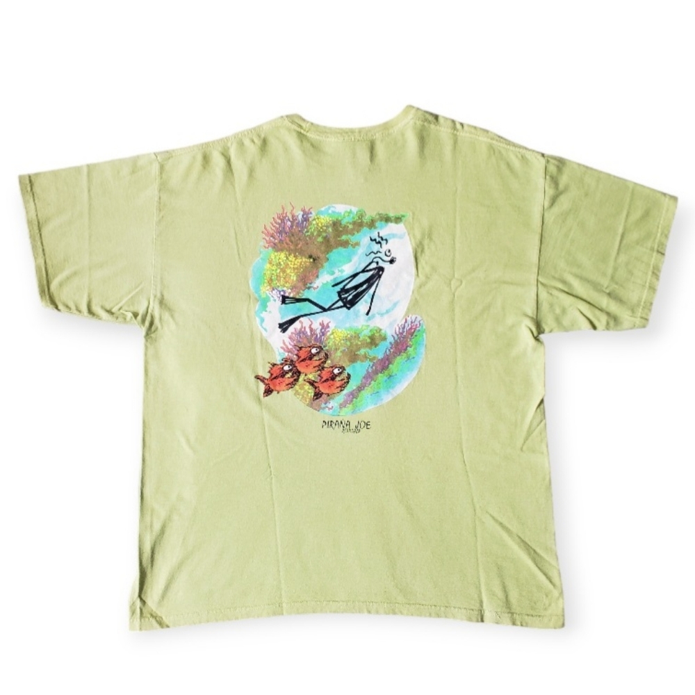 VTG Pirana Joe Roatan Scuba Diver T-Shirt Mens XL Green Graphic Tee Pirana Tag